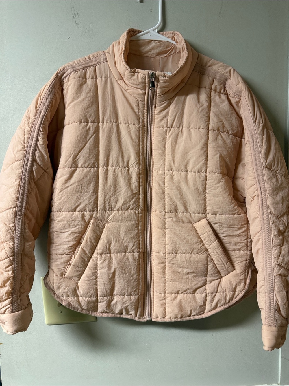 Light Peach Quilted Puffer Jacket with Stand Collar